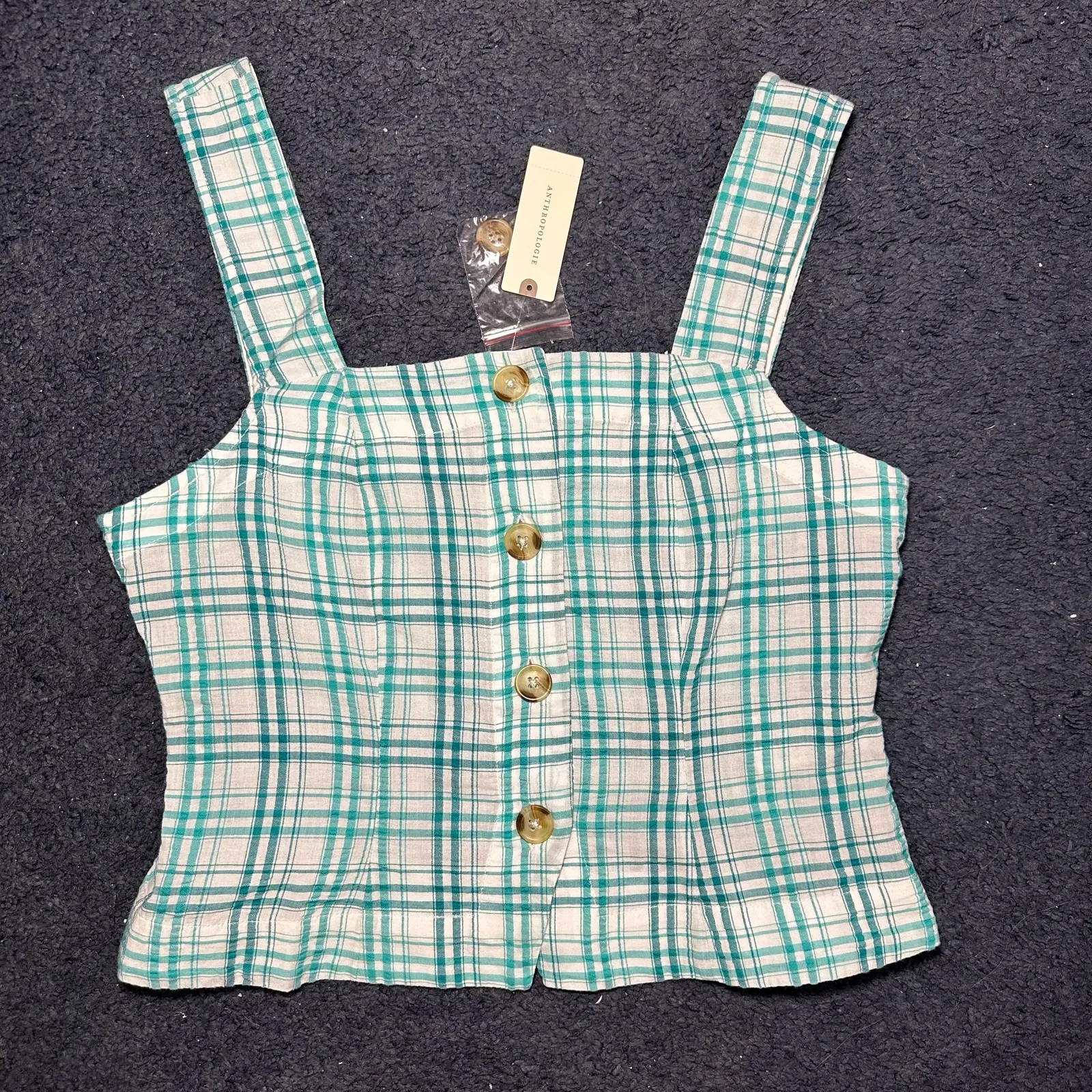 Anthropologie Maeve Square Neck Button Front Tank Size medium Blue - Image 10