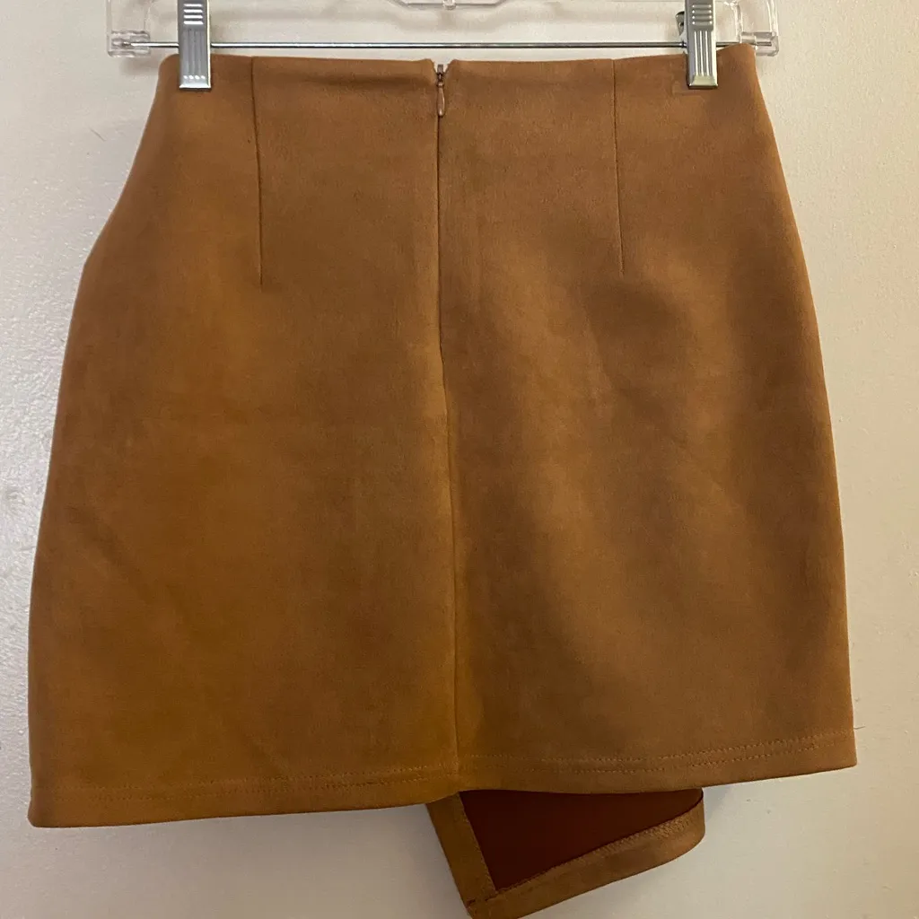 Forever 21 Womens Faux Suede Brown Tan Mini Wrap Skirt S Small Waist 26” - Image 4
