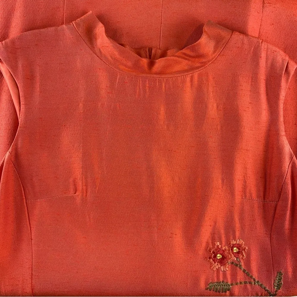 Vintage DJ & Co by Dawn Joy Orange Floral Embroidered Sheath Dress Size 12 - Image 7