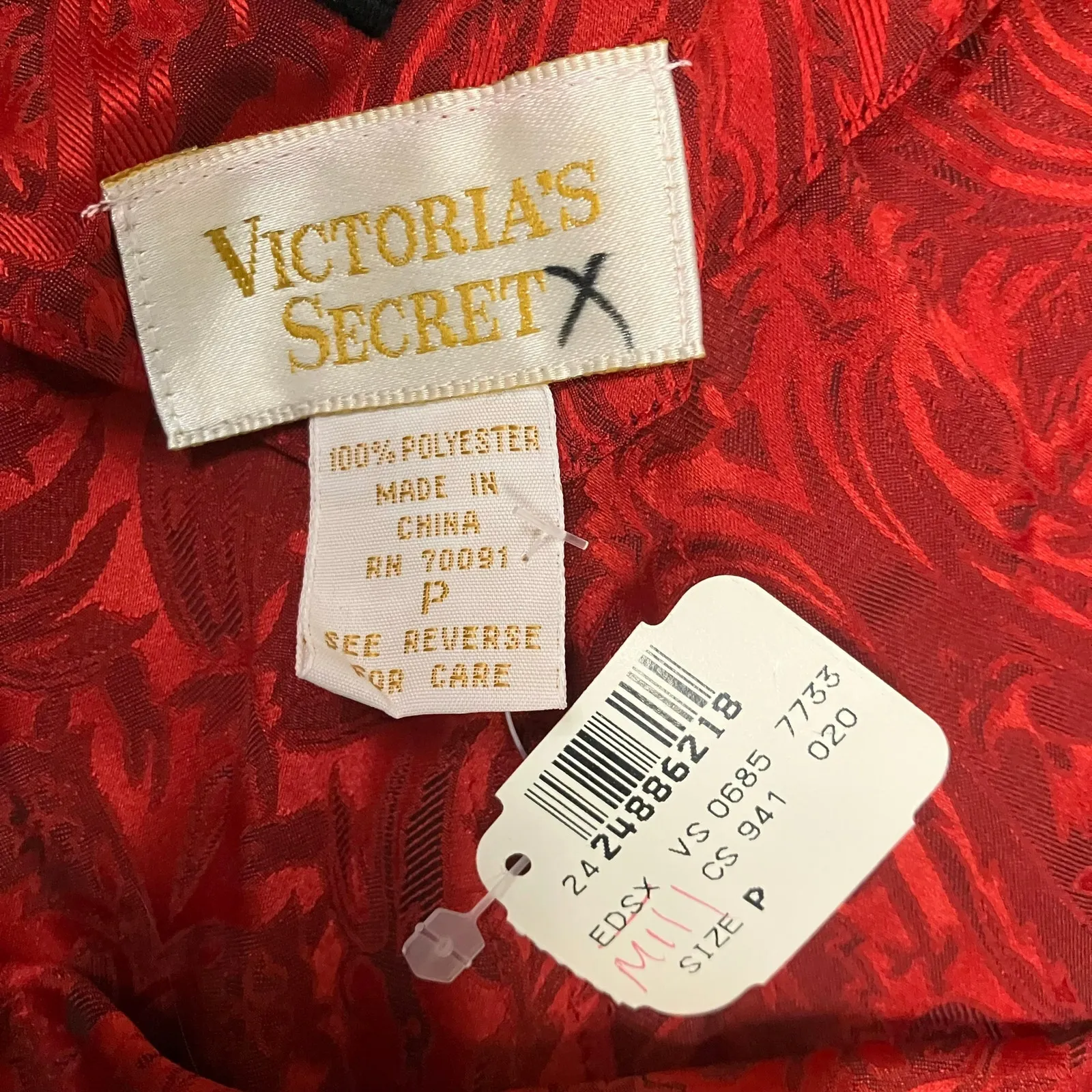 Vintage Victoria's Secret Gold Label Red Paisley Robe Gown Set Size Small - Image 10