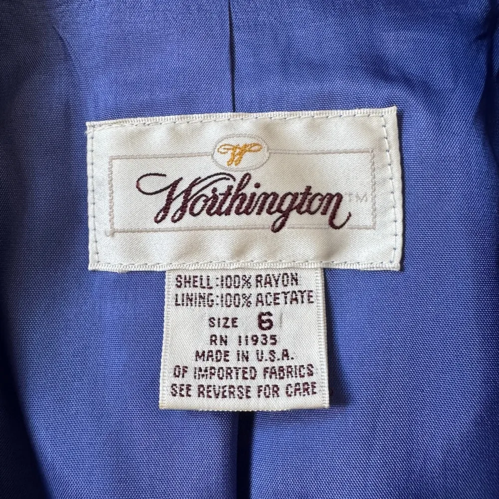 Vintage ‘90s Worthington Dark Periwinkle Checker Print Double Breasted Blazer - Image 7