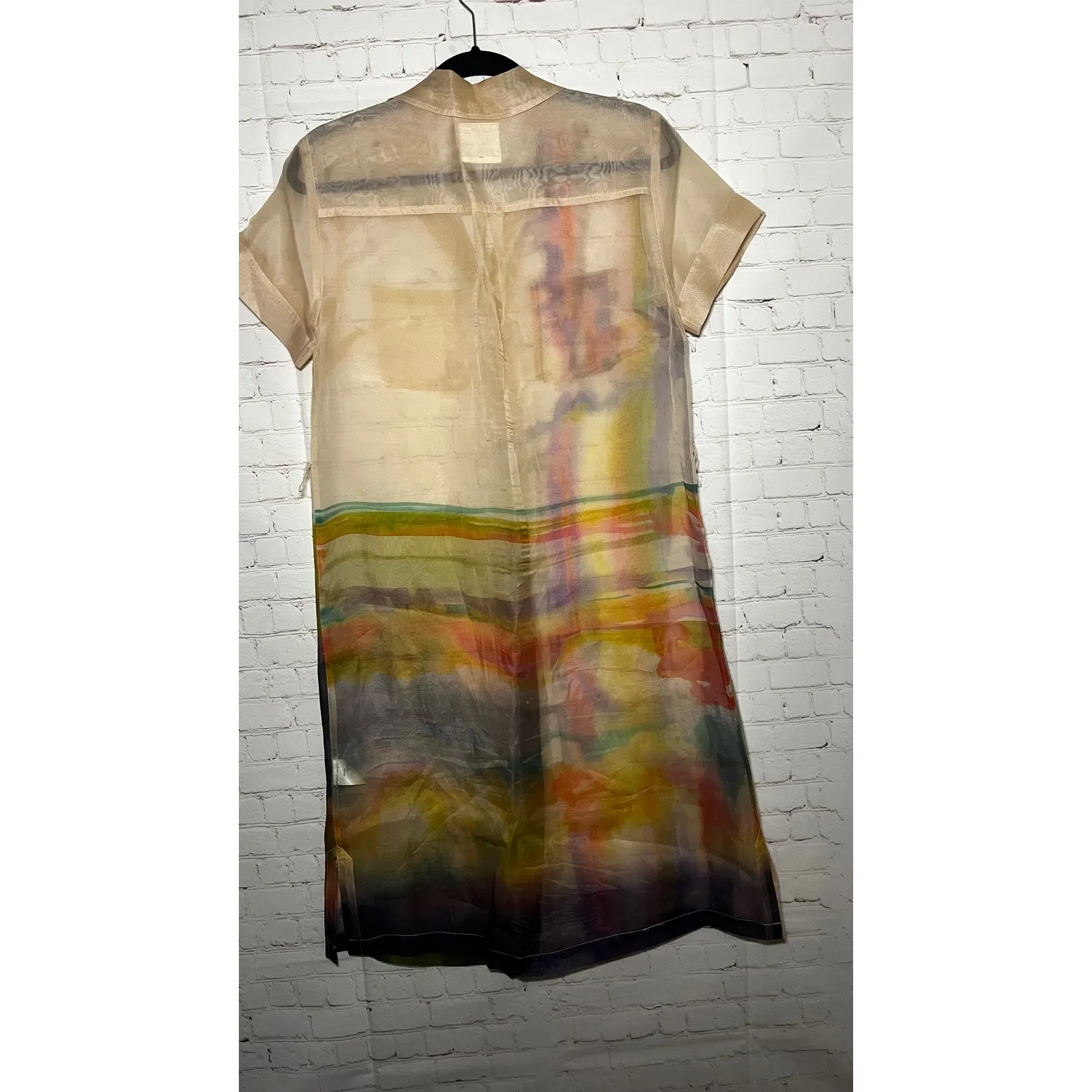 Anthropologie Aimee Clarke Silk Watercolor Sheer Button Up Shirtdress Midi Sz S - Image 4