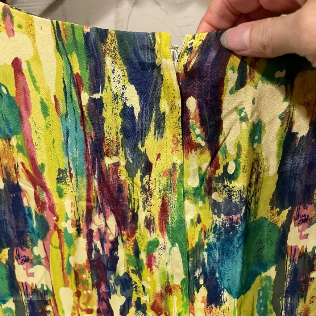 Vintage handmade watercolor paint splatter maxi faux wrap dress tie front - Image 4