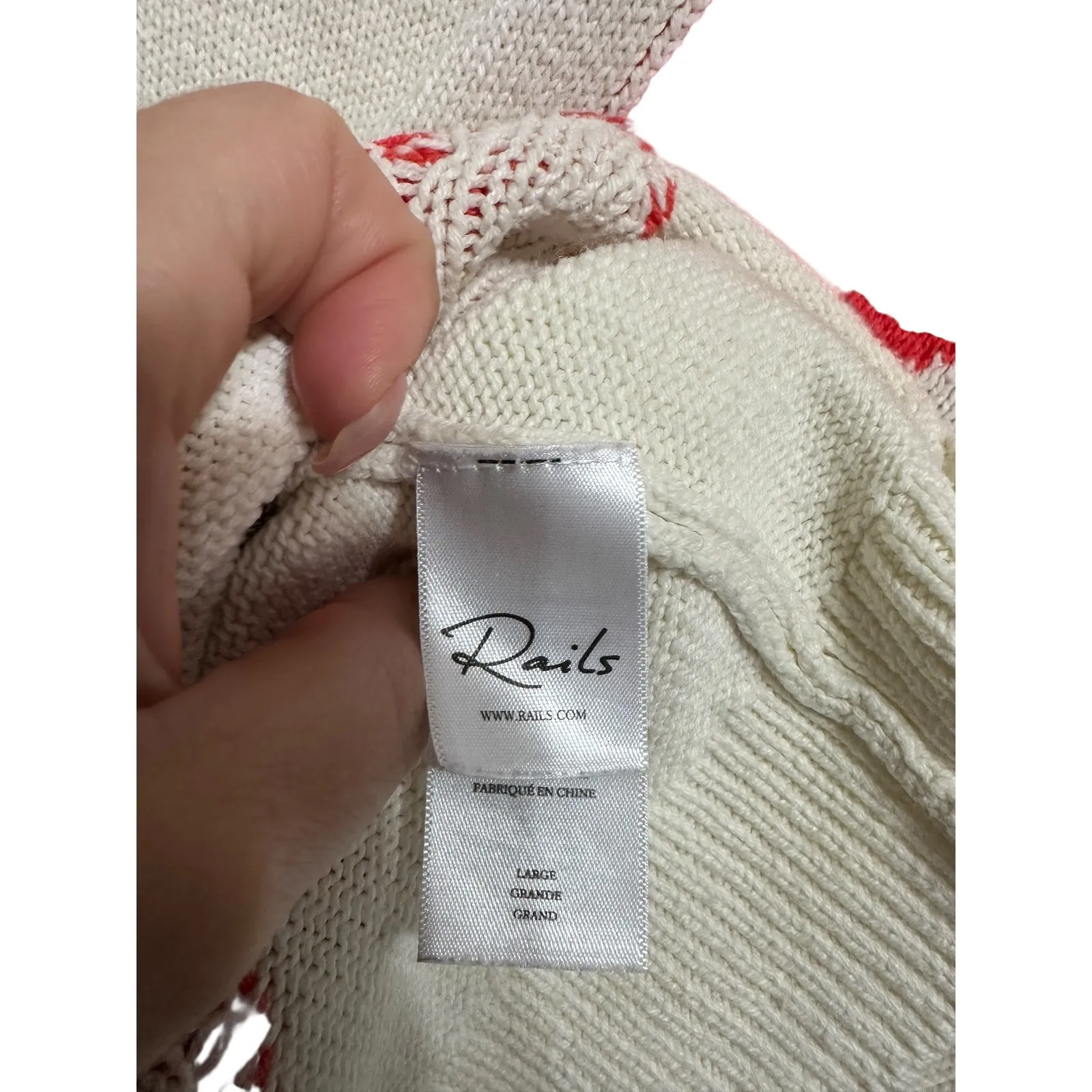 Rails Perci Strawberries Knit Sweater Cream Red Green Crewneck Women's Large - Image 6