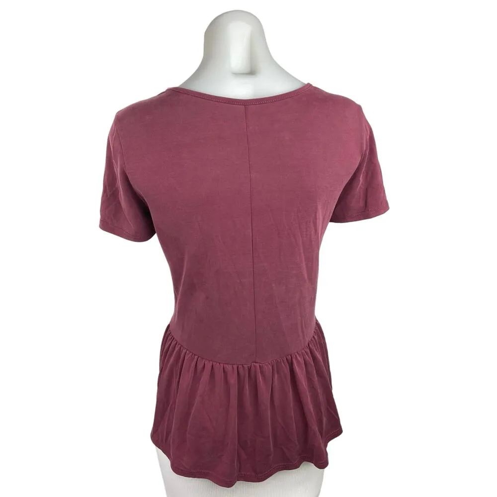 Alya Red Pink Floral Embroidered Cutout V Necn Peplum Blouse Top Size S - Image 2