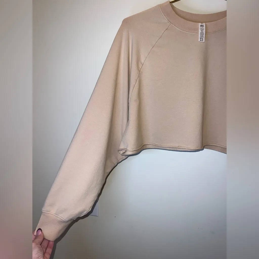ALO Yoga Cropped Crewneck Sweatshirt Beige Tan Medium - Image 7