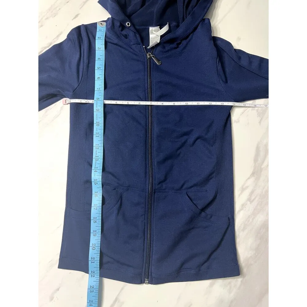 GG's Fashion Sports Zip Up Sweater Blue Tight Fitting Ribbed Sides Size XS/S - Image 6