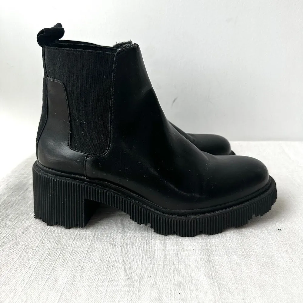Zara Lug Sole‎ Ankle Platform Boots Black Size 38 Chunky Heel US 7.5 - Image 9