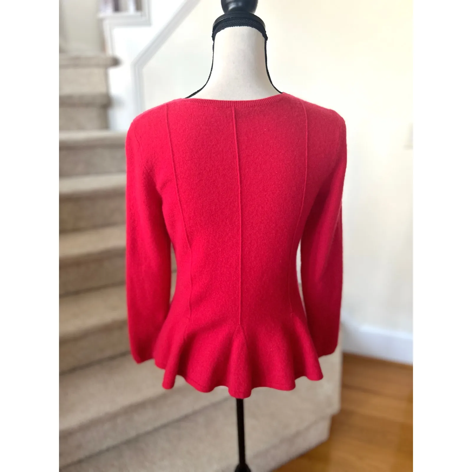 Antonio Melani Pink Red Long Sleeve Peplum Cashmere Crewneck Sweater - Image 2