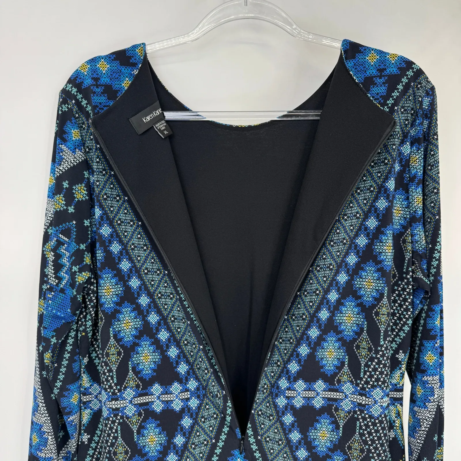 Karen Kane Geometric Print Long Sleeve Dress Womens XL Blue Black Polyester - Image 11