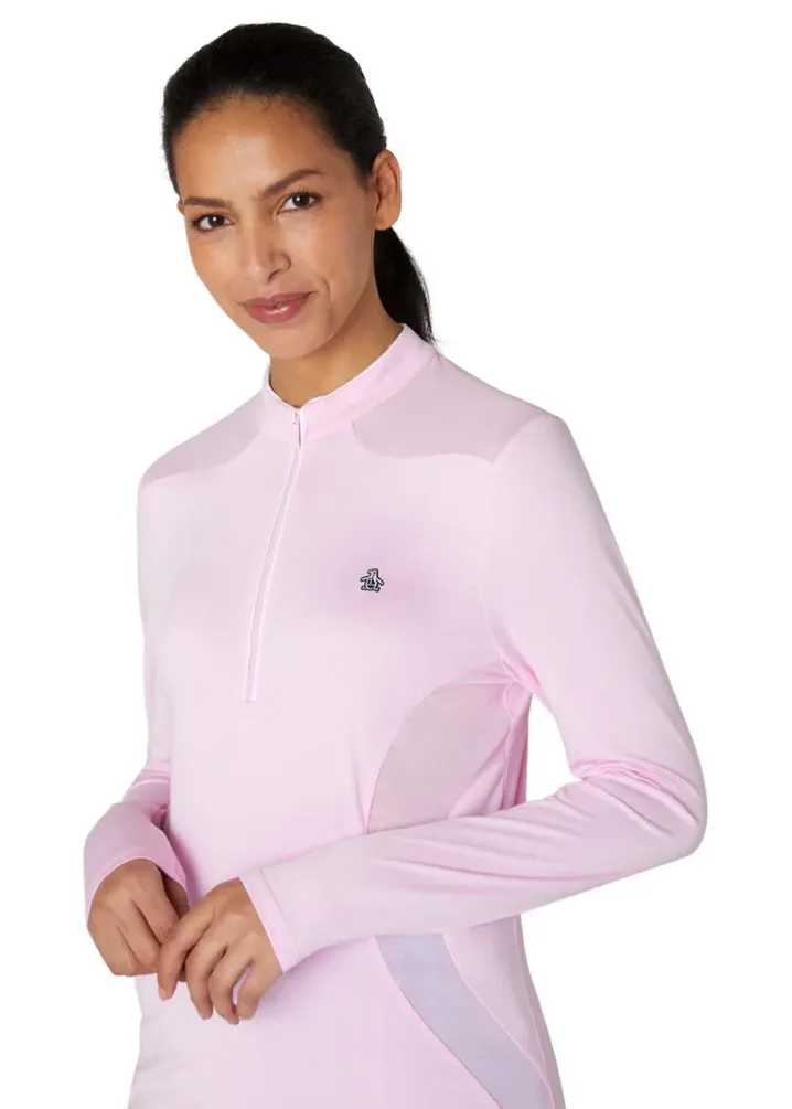 Original Penguin Zip-Neck Top with Mesh Panels in Gelato Pink- Size Medium - Image 1
