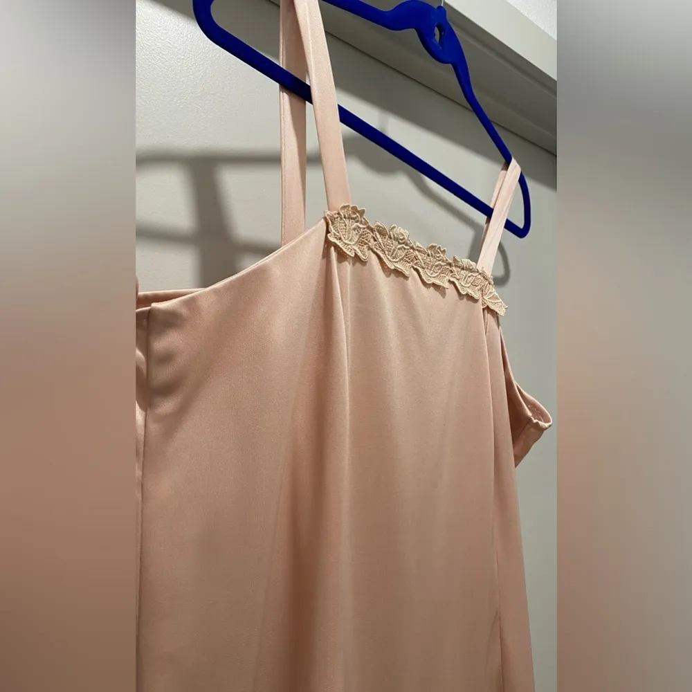 VTG 80s Light Pink Sleeveless Dress With Pleated Ruffle Skirt Size XL - Image 3