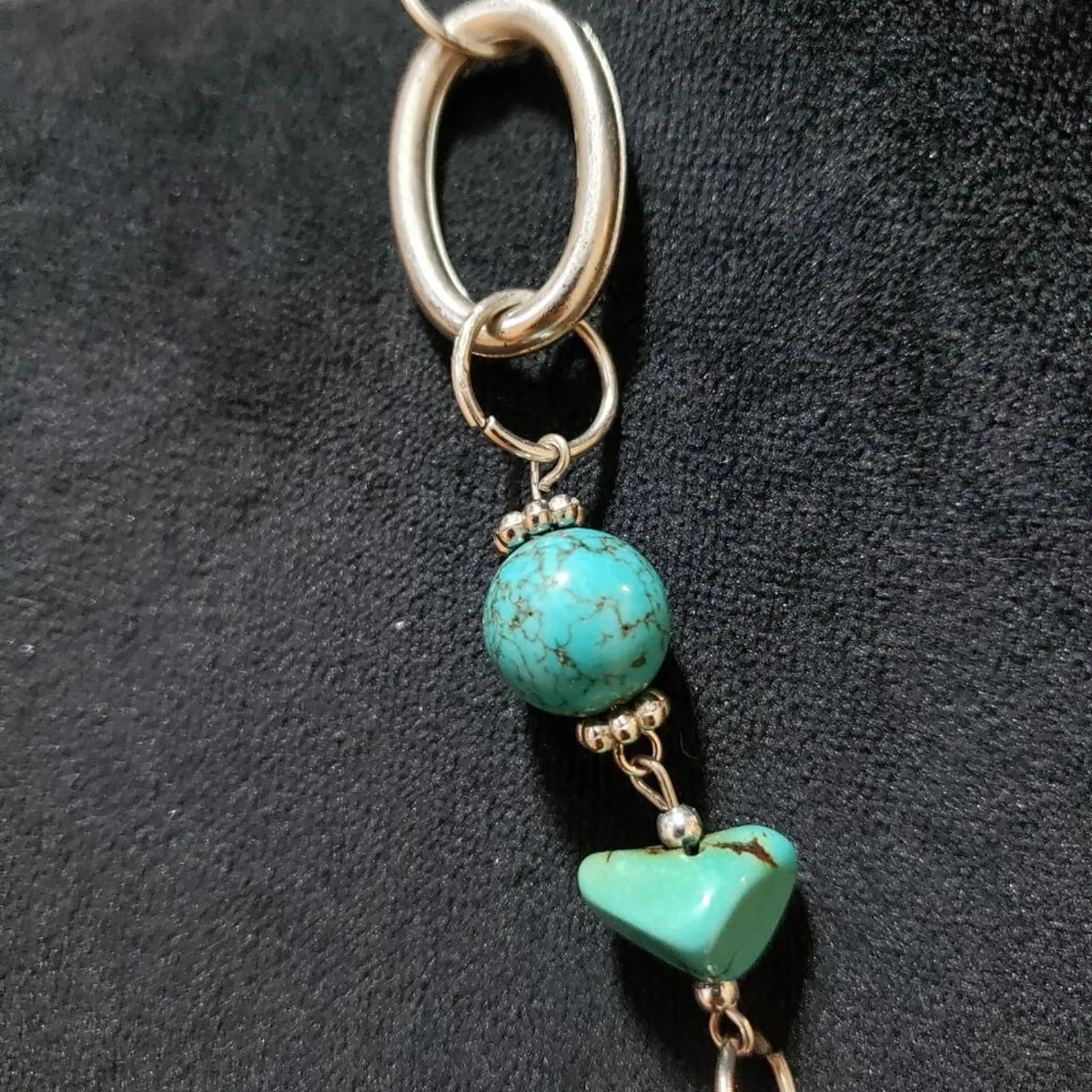 Womens Fashion Turquoise Howlite Stone Circle Link Necklace w/ Spring Ring Blue - Image 6