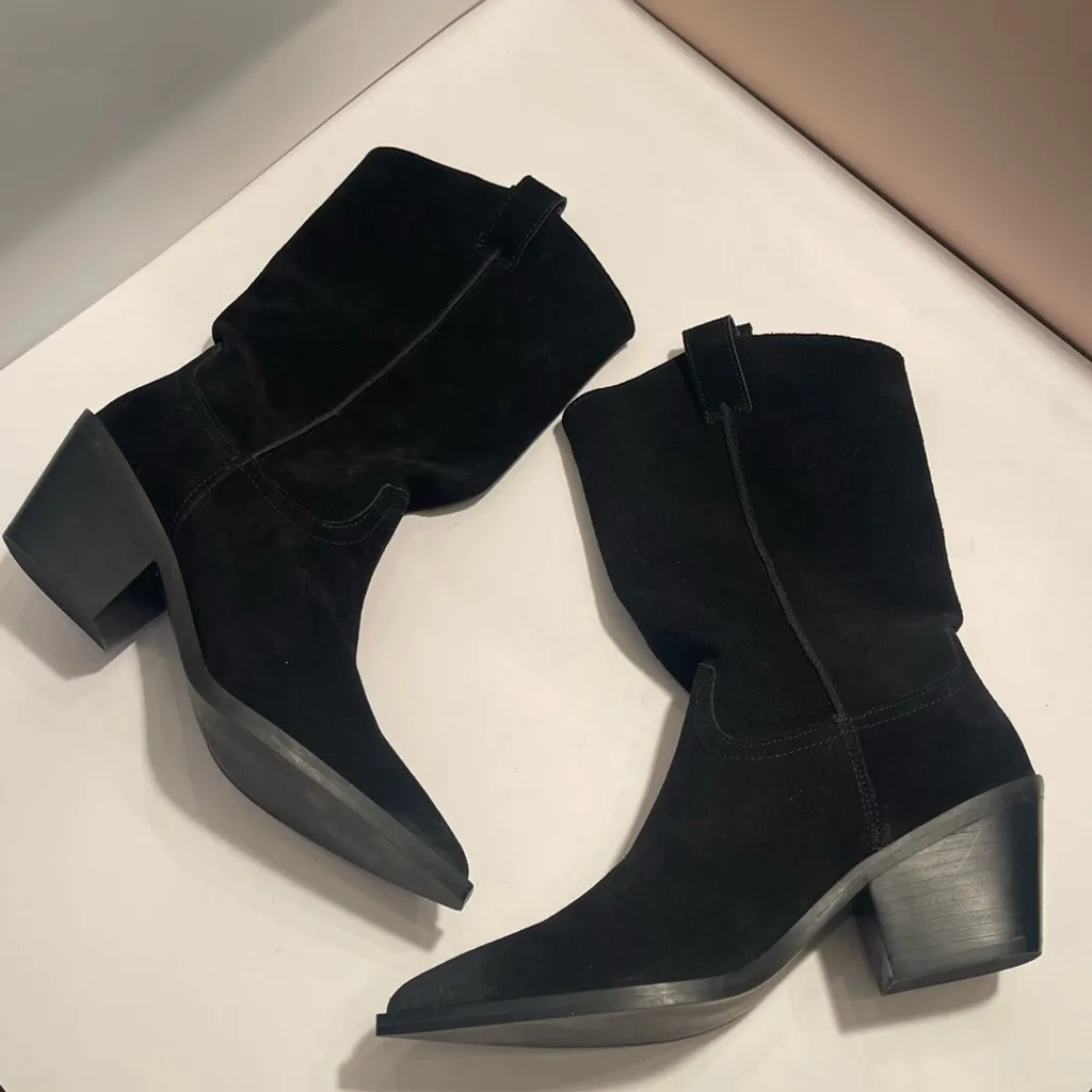 Steve Madden Stetson Black Suede Leather boots Western Cowgirl Country style 9 - Image 4