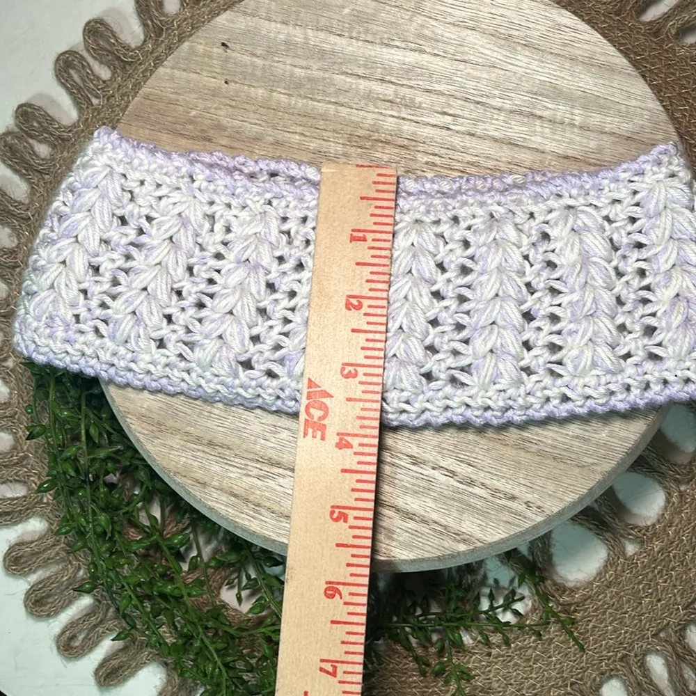 HANDMADE Hand Knitted Crochet Head‎ Wrap Headband Purple White New Warm - Image 5