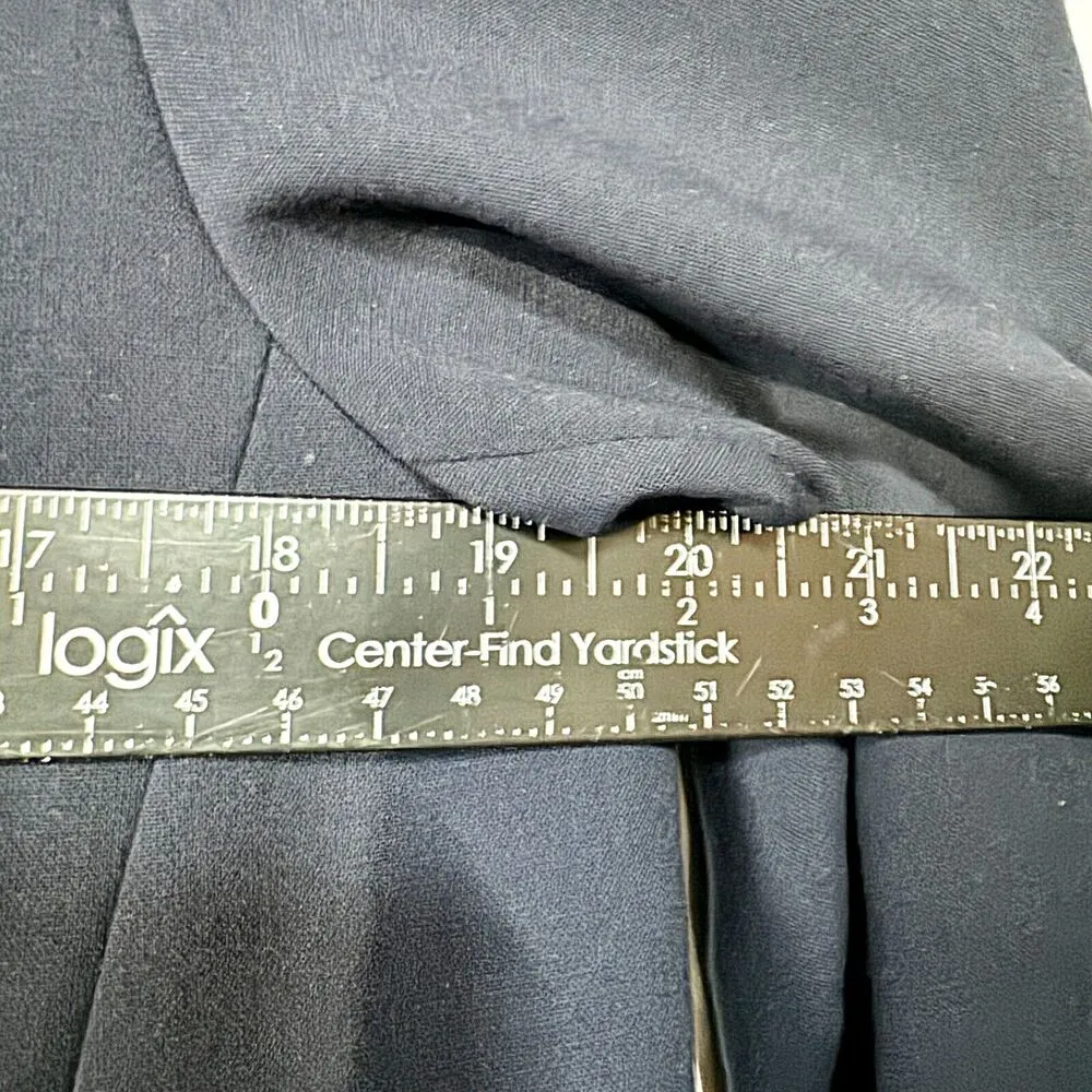 TAHARI Jacket Women Size M Button Down Navy Blue Pleated Collared Polyester - Image 7