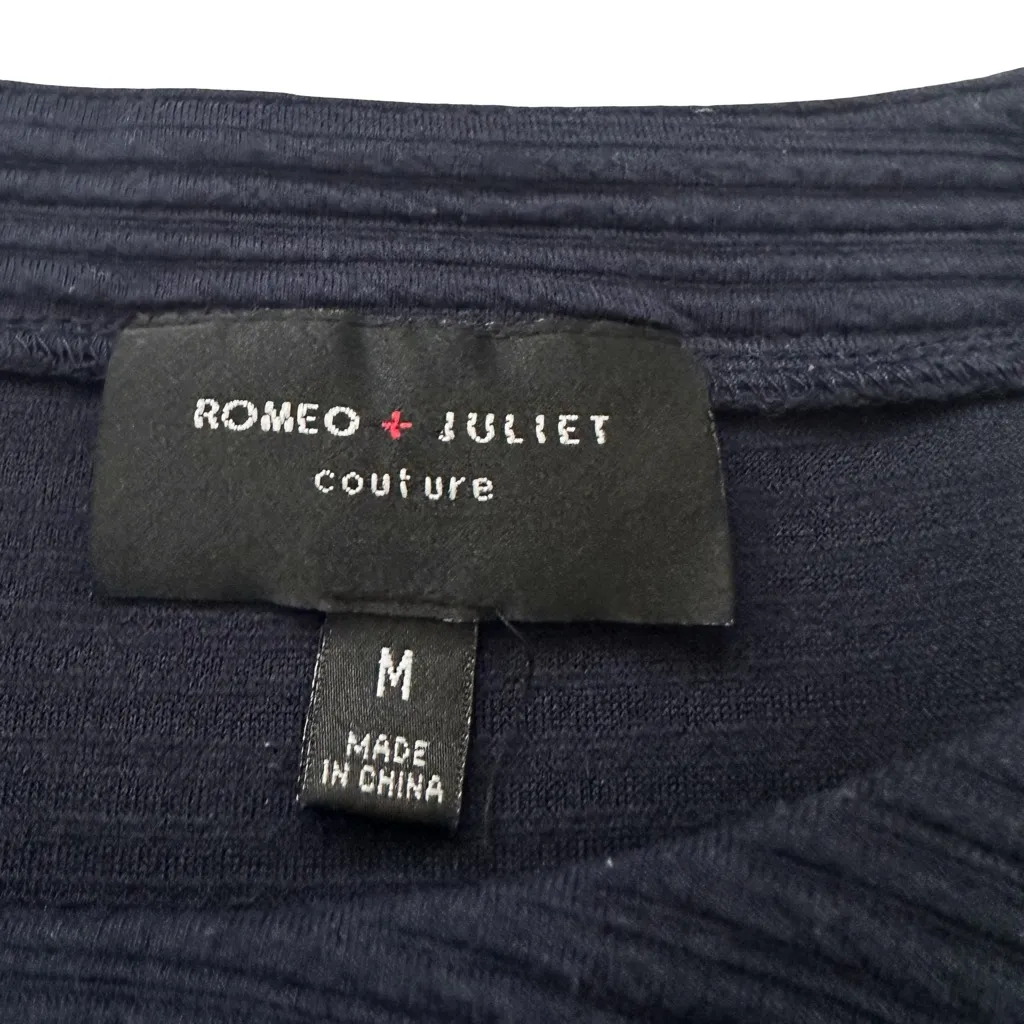 Romeo & Juliet Couture "Peek-A-Boo" Navy Textured Sweater with Plaid Panel - Image 4