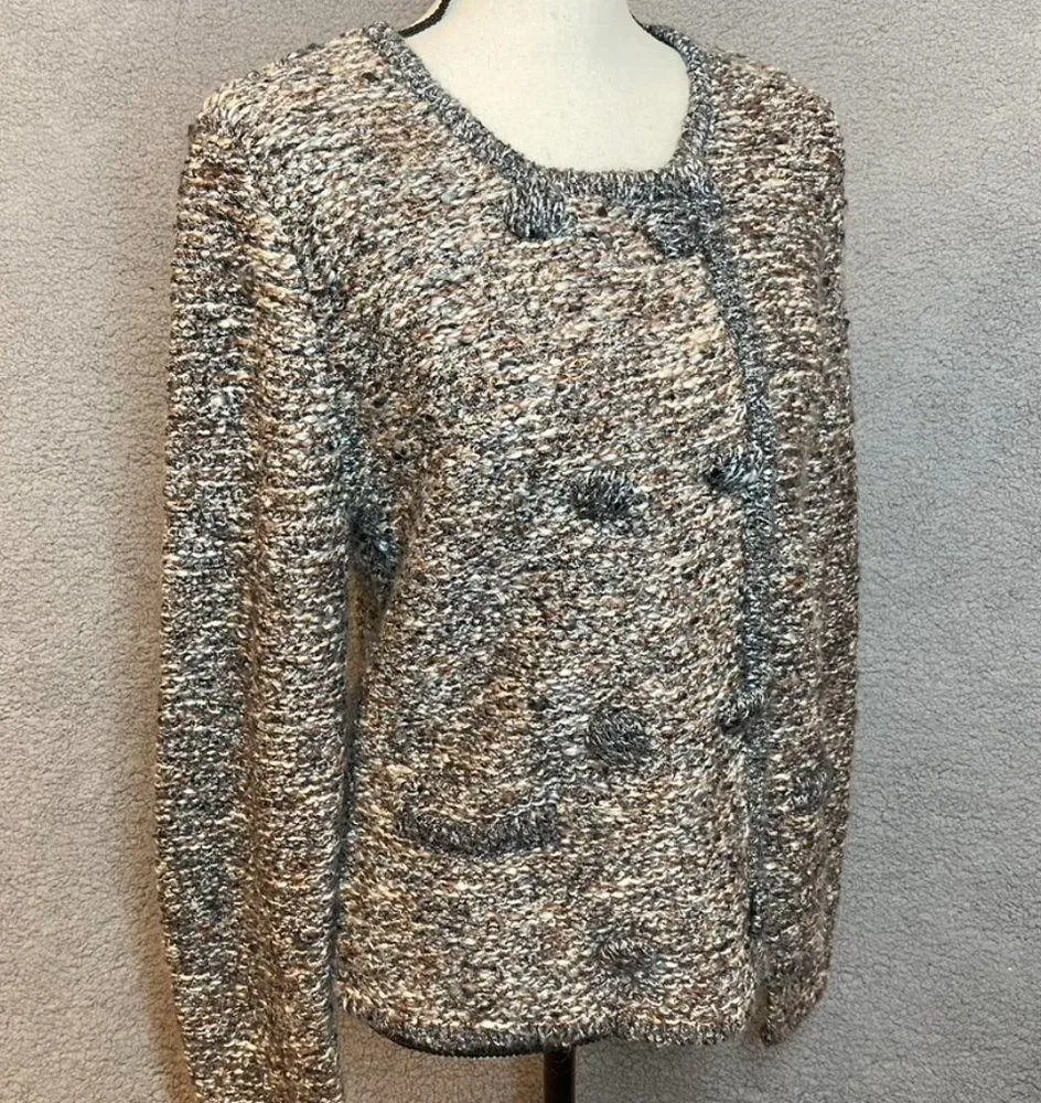 CABI Ritz Knit Cardigan Sweater Tweed Blazer Jacket Snap Buttons Size Medium - Image 6