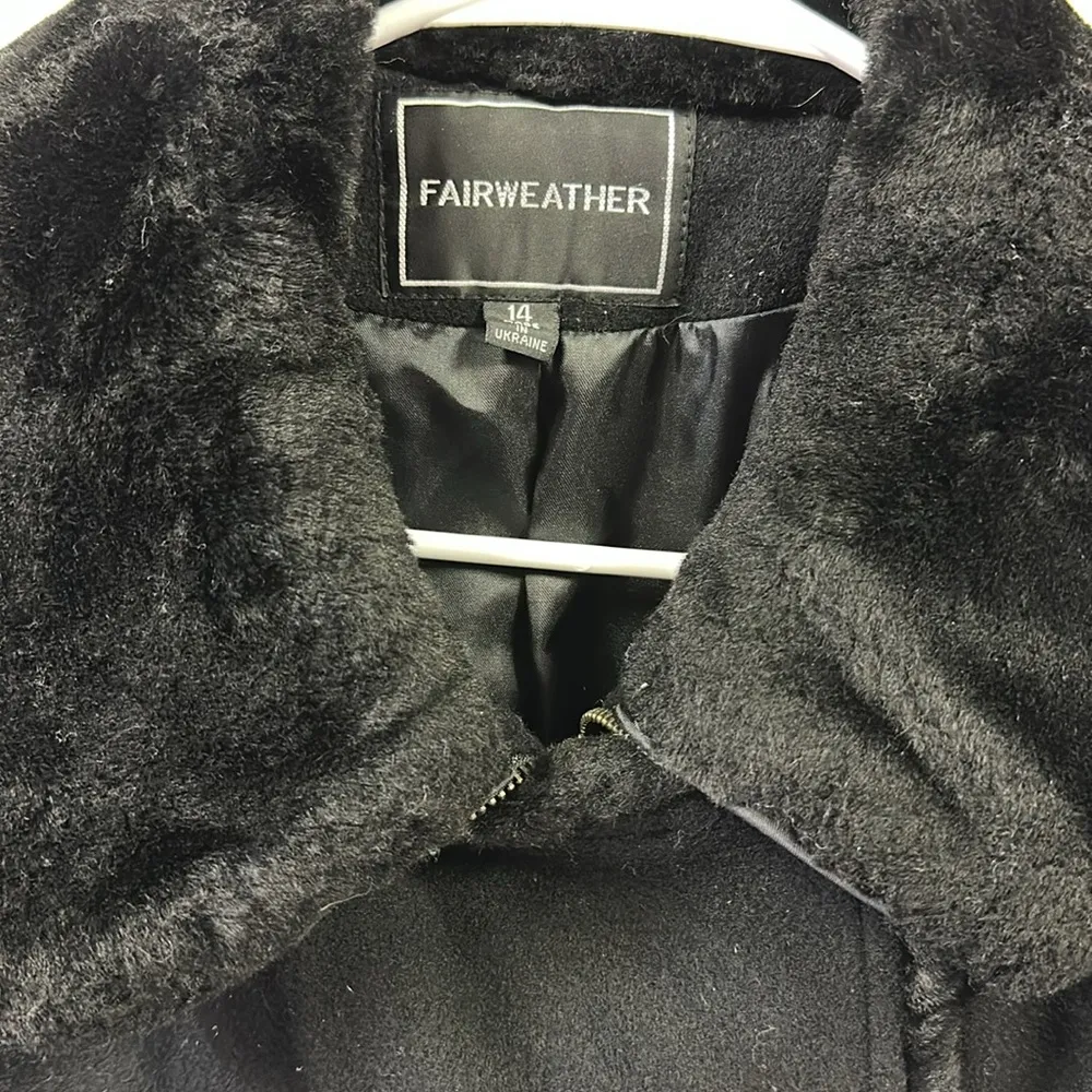 Wool Vintage Fairweather pea coat faux fur trim Says 14 Fits Like Womens Medium Black - Image 8
