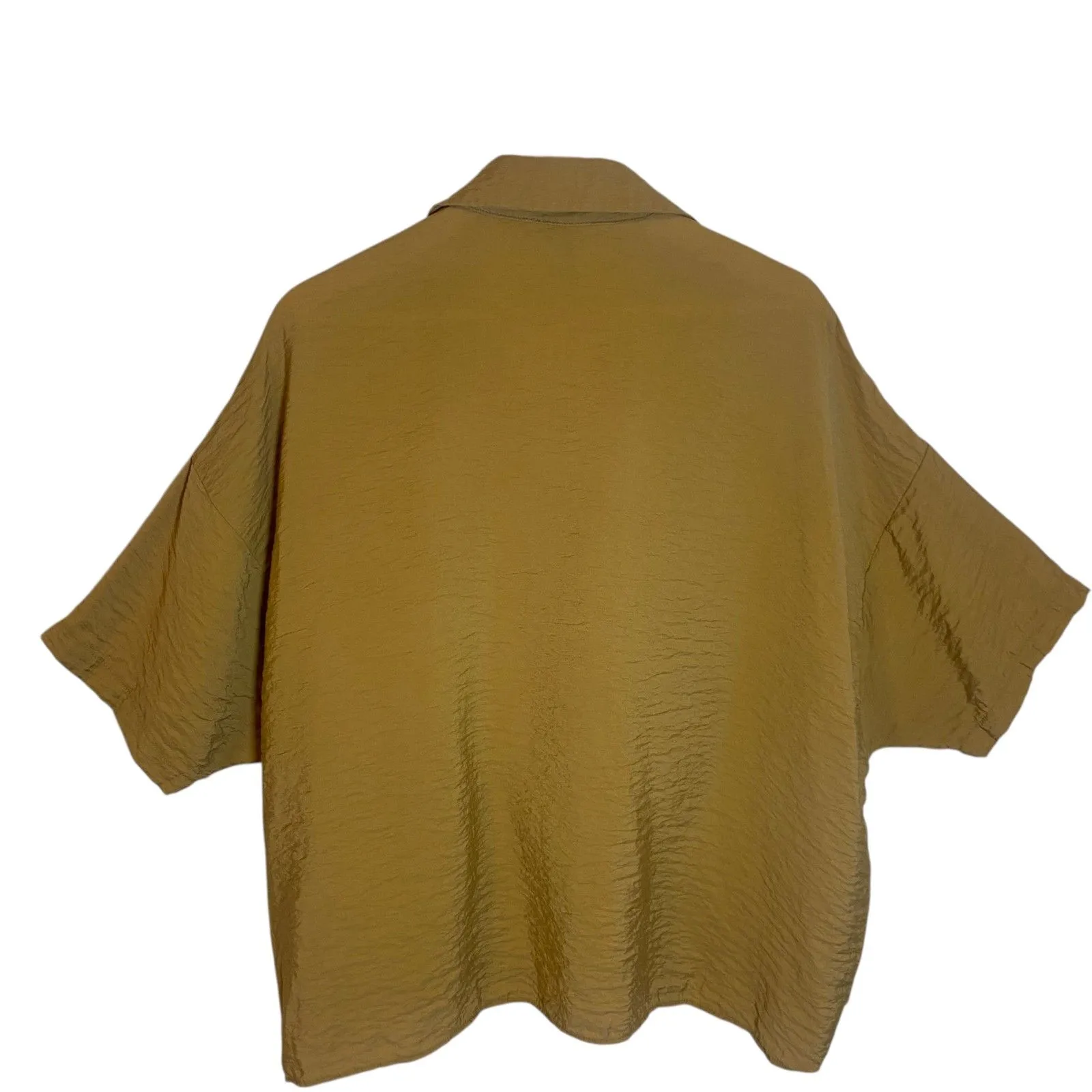 Anthropologie Wide-Placket Top Women's Sz M Mustard Boxy Fit V-Neck Minimalist - Image 3