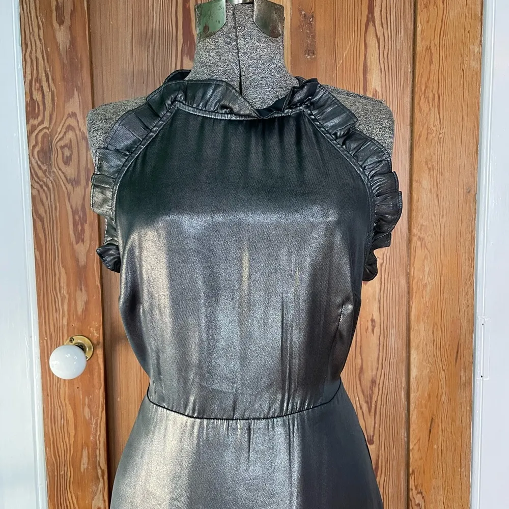 Who What Wear Liquid Silver Metallic Ruffled Event/Cocktail Dress - Medium - Image 5