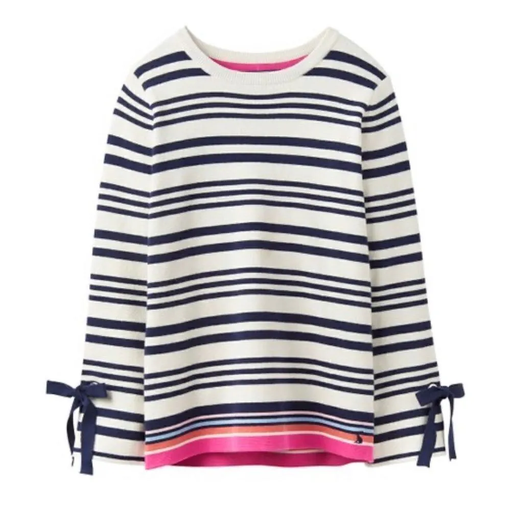 JOULES Sweater Bircham Stripe Myanna Tie Sleeve Wool Blend Size 8 KnitWear Blue - Image 9