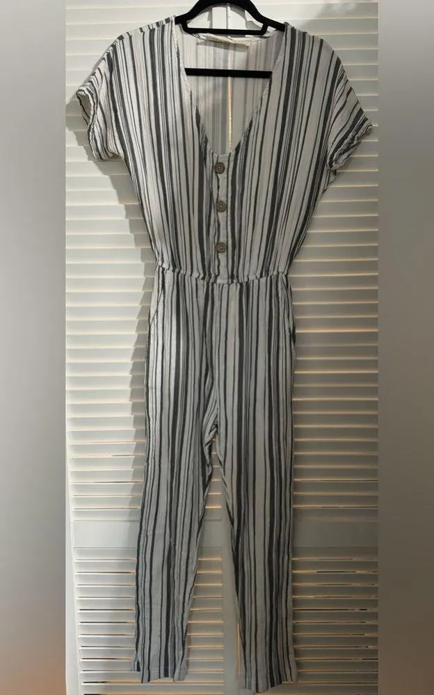 Jen’s Pirate Booty White Gray Stripe Jumpsuit - Image 4