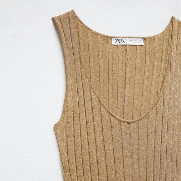 NEW ZARA METALLIC THREAD OPENWORK DRESS SLEEVELESS‎ MIDI ROUND NECK SIZE M - Image 7