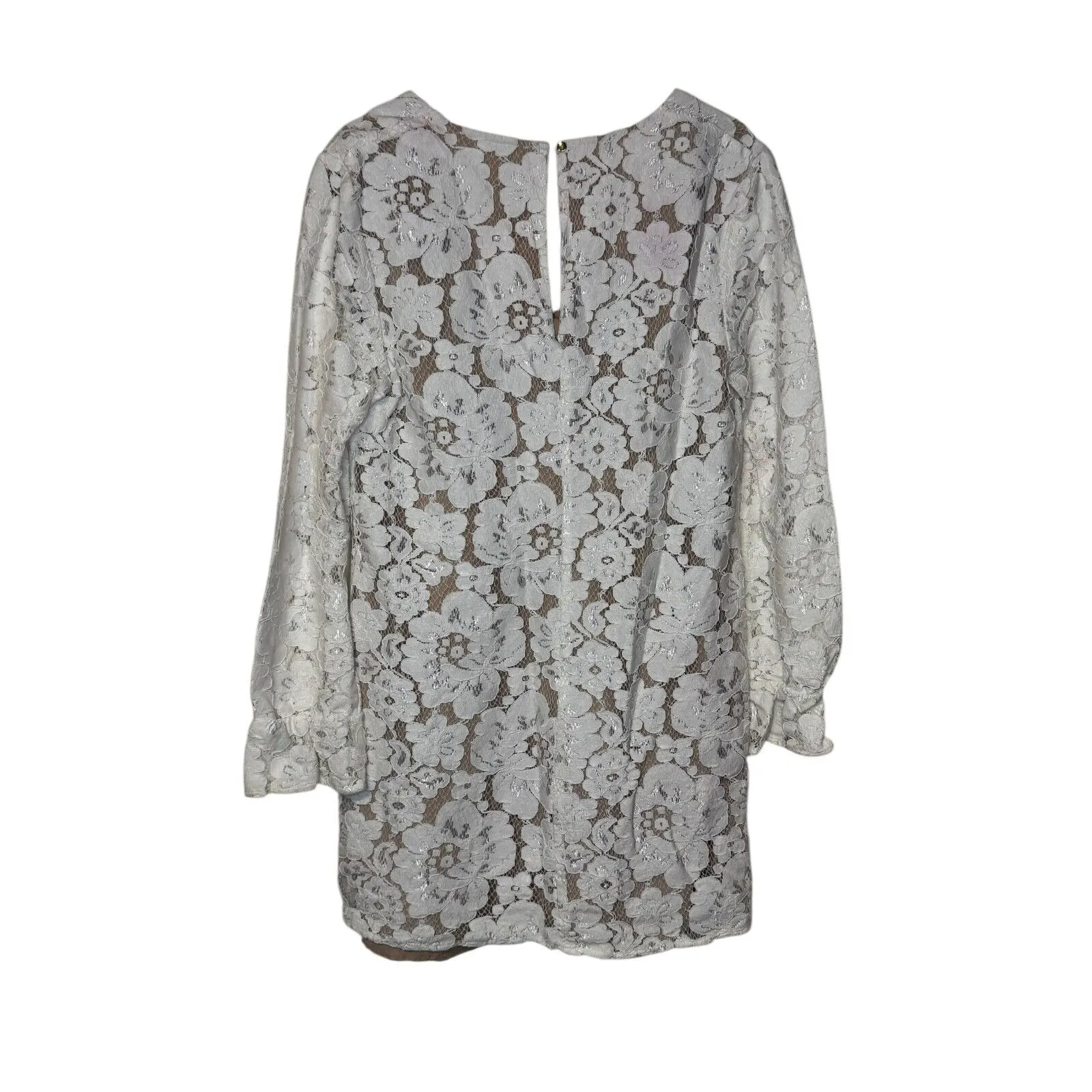 Wayf Women Blouse Sheer Lace Floral V-Neck 3/4 Sleeve‎ Nude Lining Ivory Medium - Image 8
