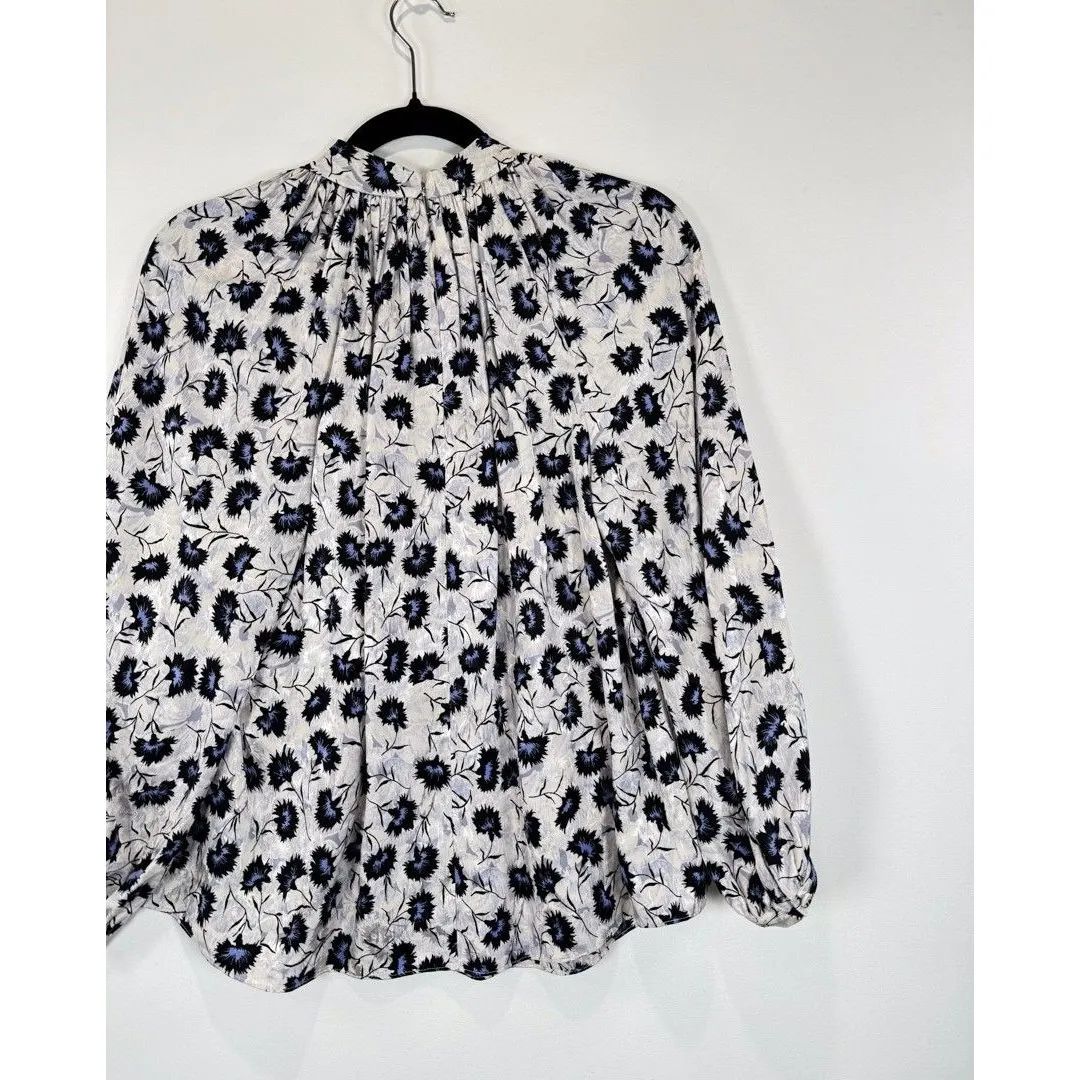 Rebecca Taylor Women Top Blue Thistle Fleur Floral Silk Blend Blouse Boho Size 8 - Image 9