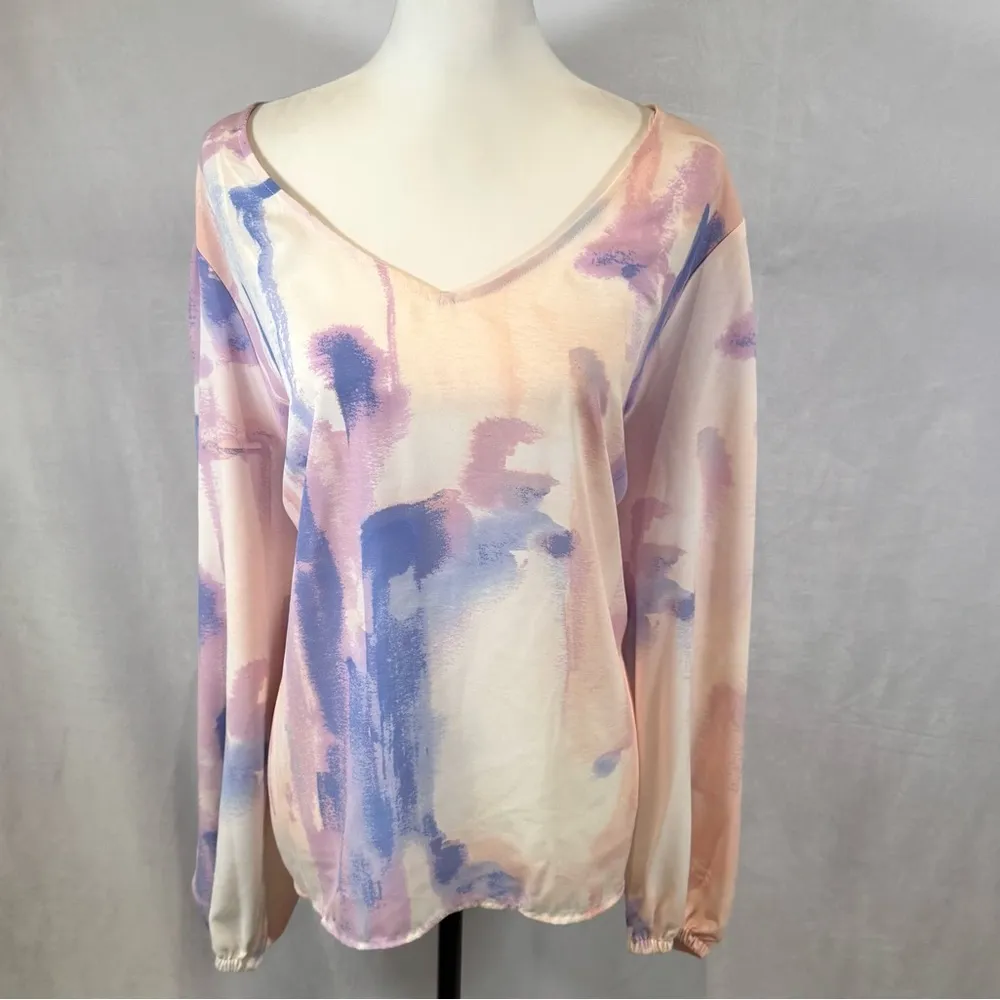 EVRI pastel watercolor blouse top size 1X Pink - Image 5