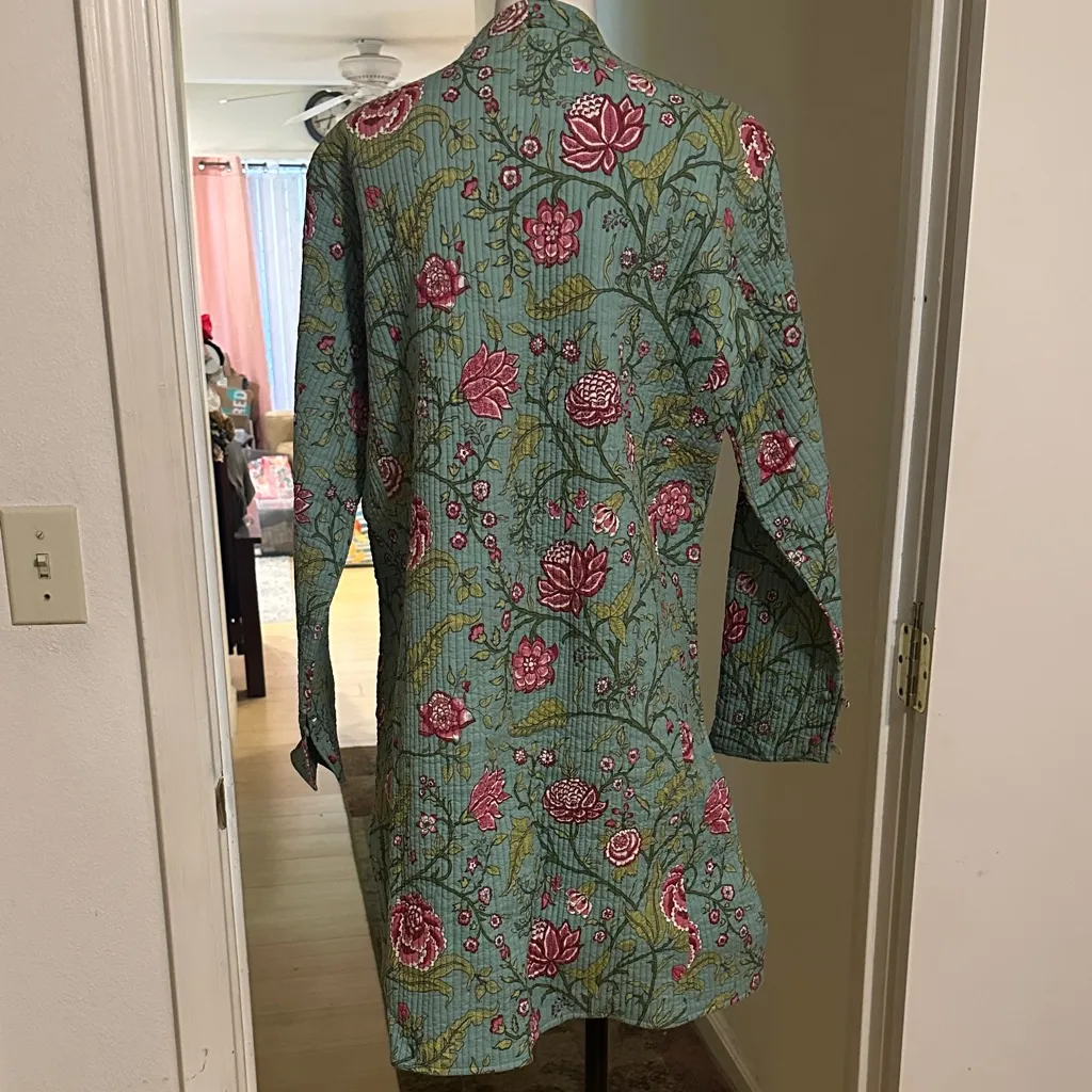 NWOT Turquoise Floral Kantha Reversible Cotton Jacket Green Size M - Image 7