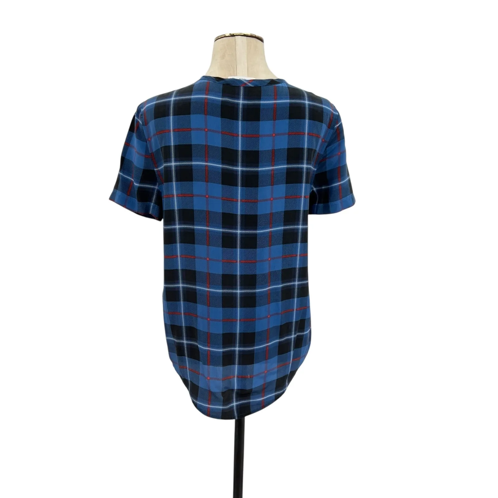 Equipment Riley Plaid Top Blouse Short Sleeve Check Plaid‎ Silk Blue Size XS - Image 8