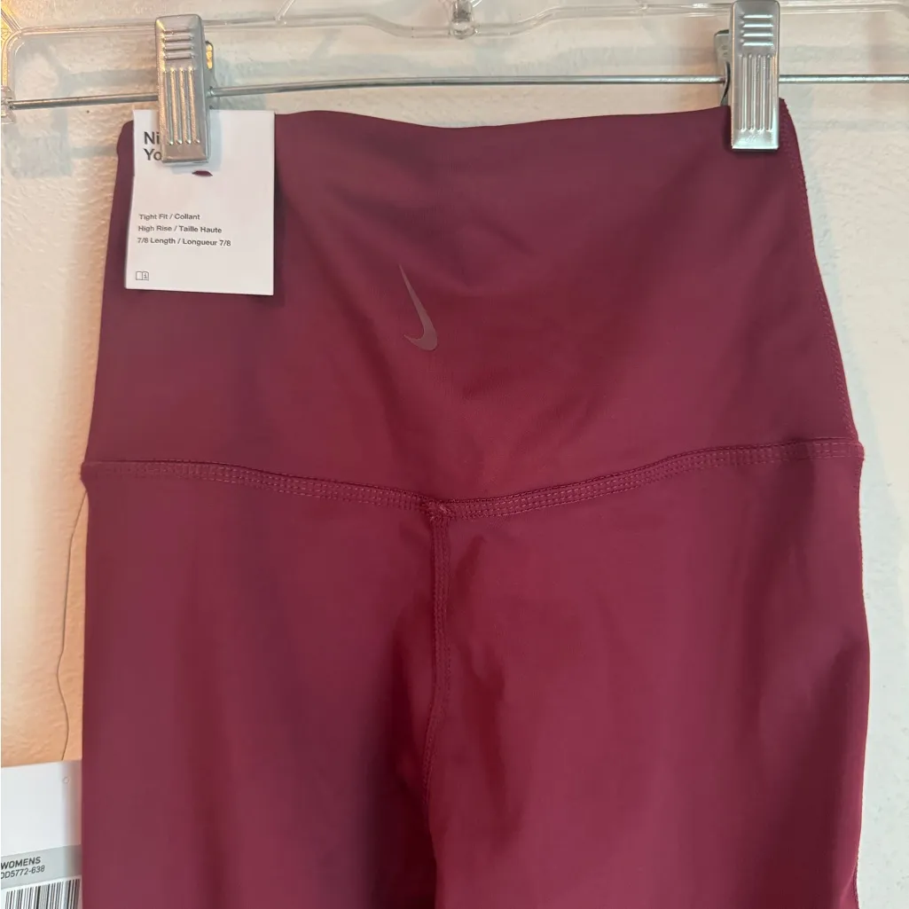 NWT Nike Yoga Dri-Fit 7/8 High Waisted Leggings In Burgundy - Image 7