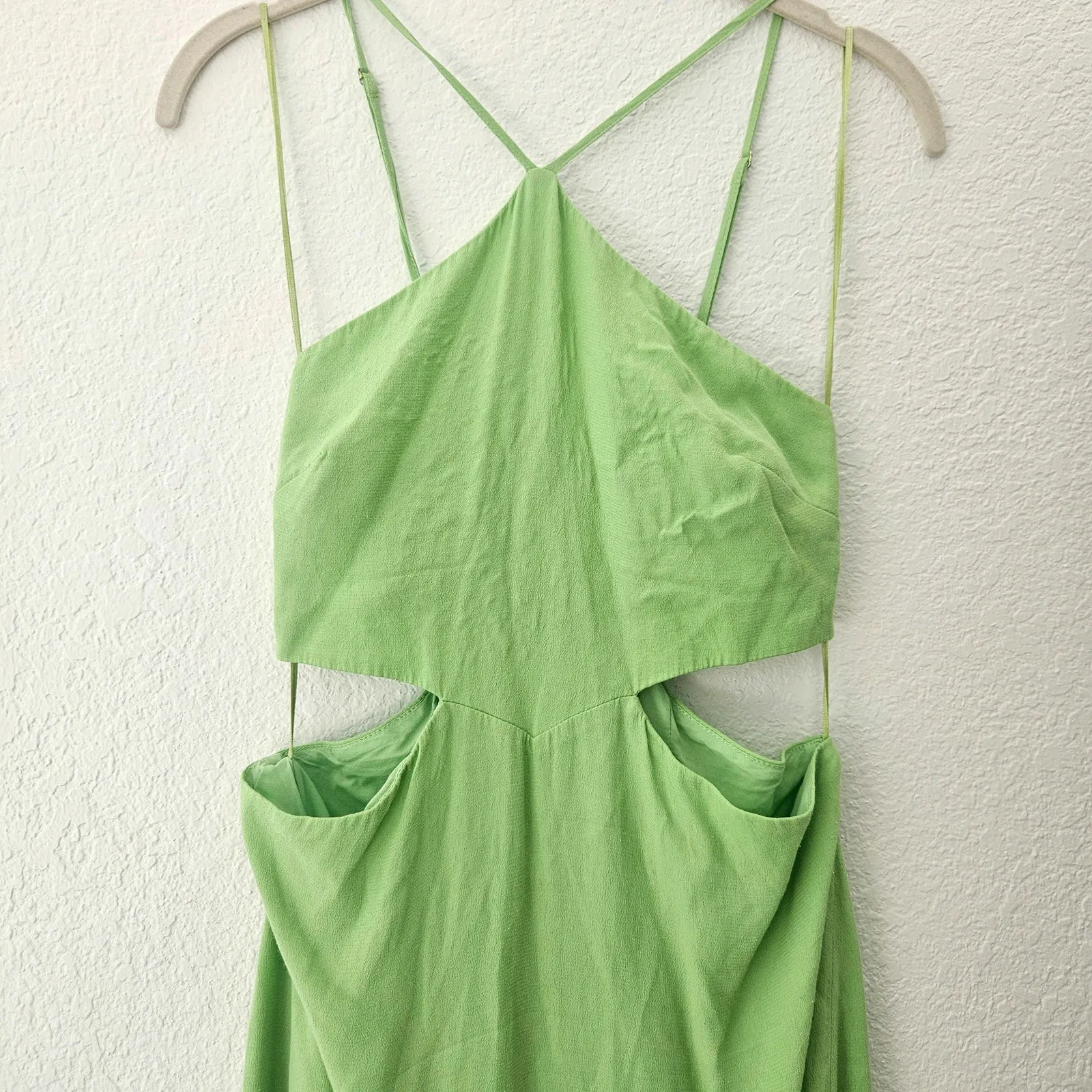 Louna Halter‎ Cutout Green Side Slit Elegant Hourglass Crepe Midi Dress Gown S - Image 5