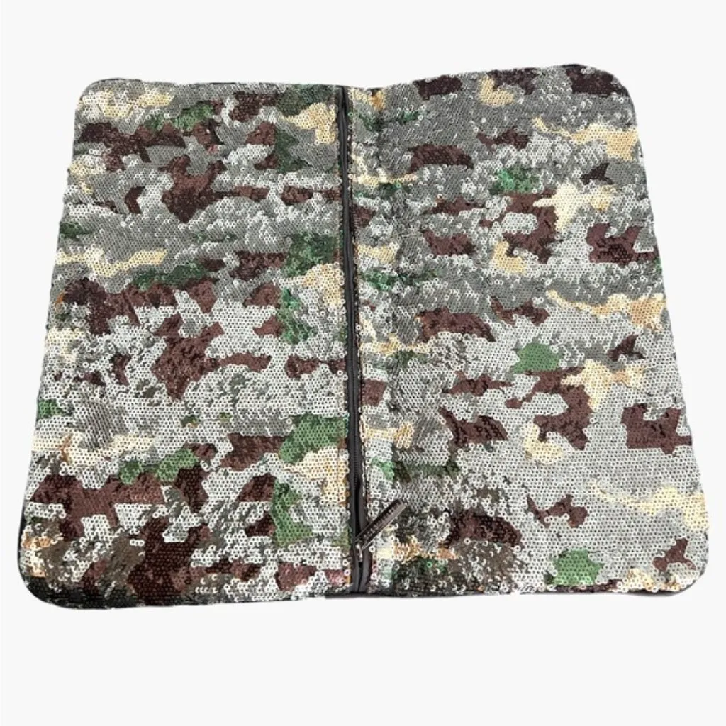 BCBGMAXAZRIA Sequin Camo Foldover Clutch Wallet Green Gold Brown Black Large NYE - Image 7