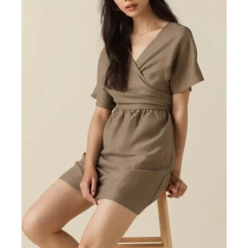 Vetta Capsule Convertible Wrap Mini Dress in Dark Khaki Sz. M Tan Size M - Image 4