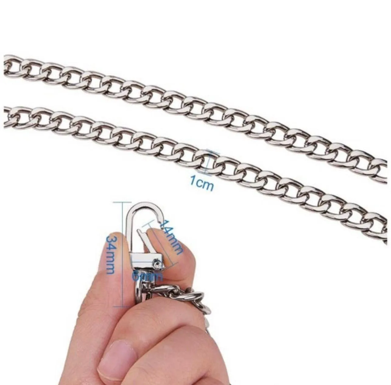 DIY Iron Flat Chain Strap Handbag Chains Accessories Purse Straps Shoulder Cross Body Replacement Straps with Metal Buckles for (Silver) Silver - Image 2