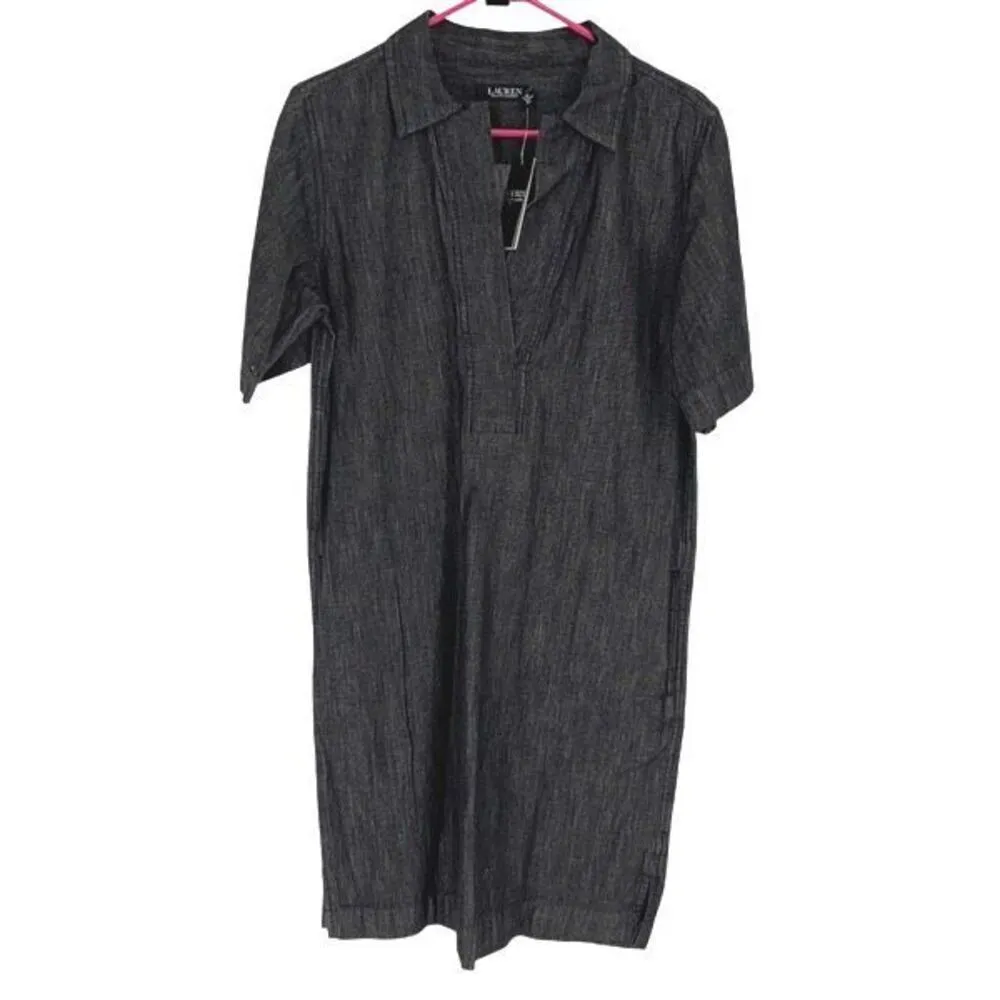 LAUREN Ralph Lauren Womens Short Sleeve Nightfall Denim Shift Dress Black M NWT‎ - Image 6