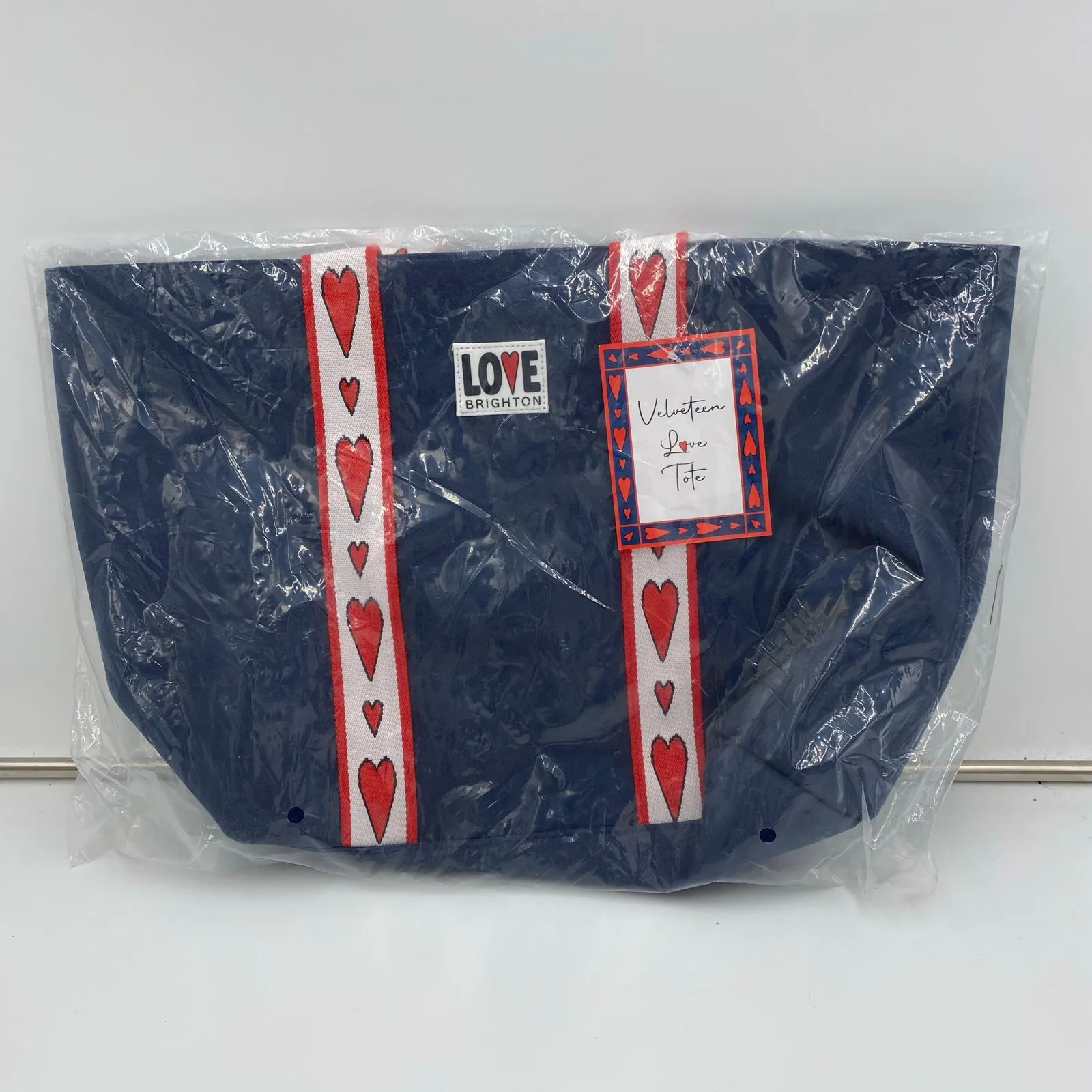 Brighton Navy Blue Hearts Straps Velveteen Love Tote NWT #D30306 - Image 2