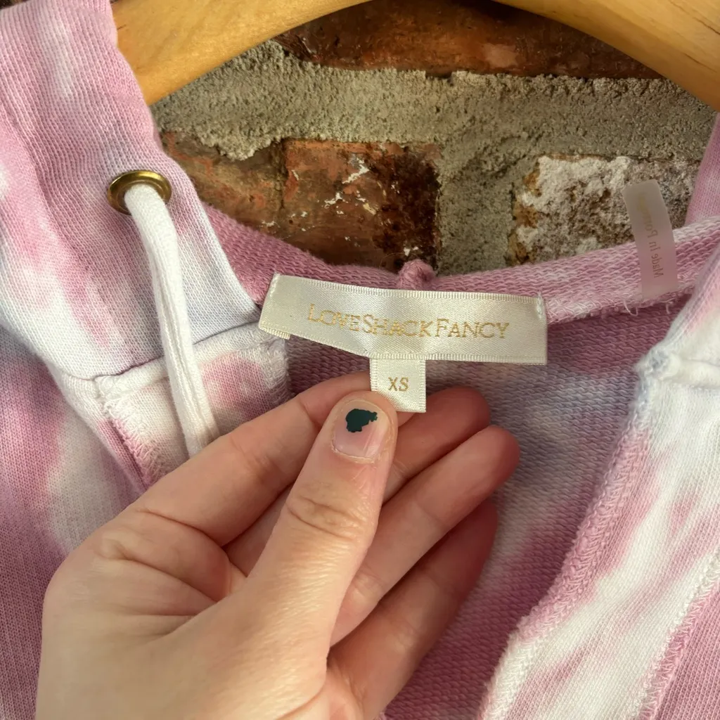 LoveShackFancy Cotton Pink Blue Tie Dye Sweatshirt Hoodie, XS - Image 4