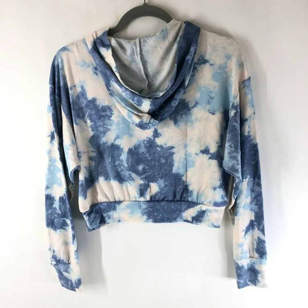 Socialite Womens Cropped Sweatshirt Hoodie Tie Dye Blue Size S - Image 2