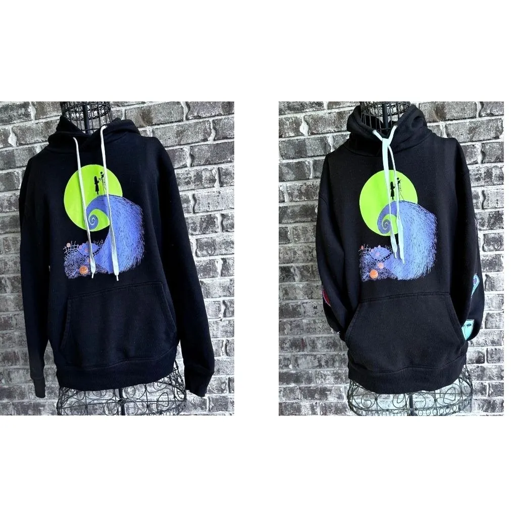 Vintage Disney Nightmare Before Christmas Hoodie Unisex Medium Black Halloween - Image 4