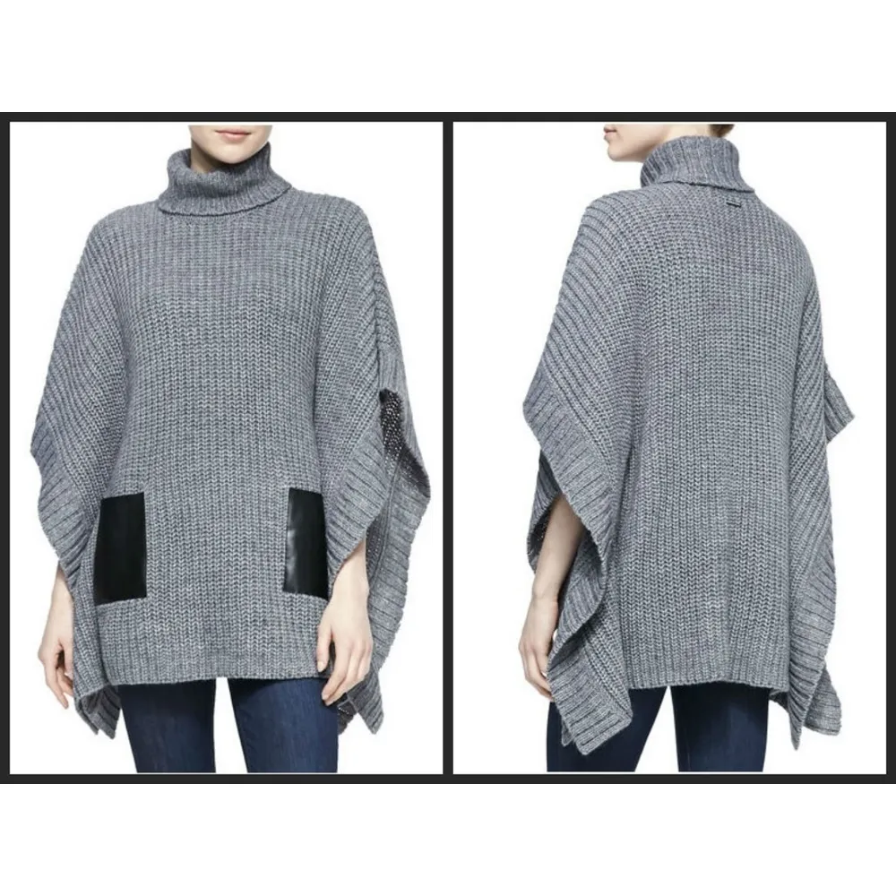 💕MICHAEL KORS💕 Knit Soft Cozy Turtleneck Poncho ~ Derby Gray Small NWT - Image 3