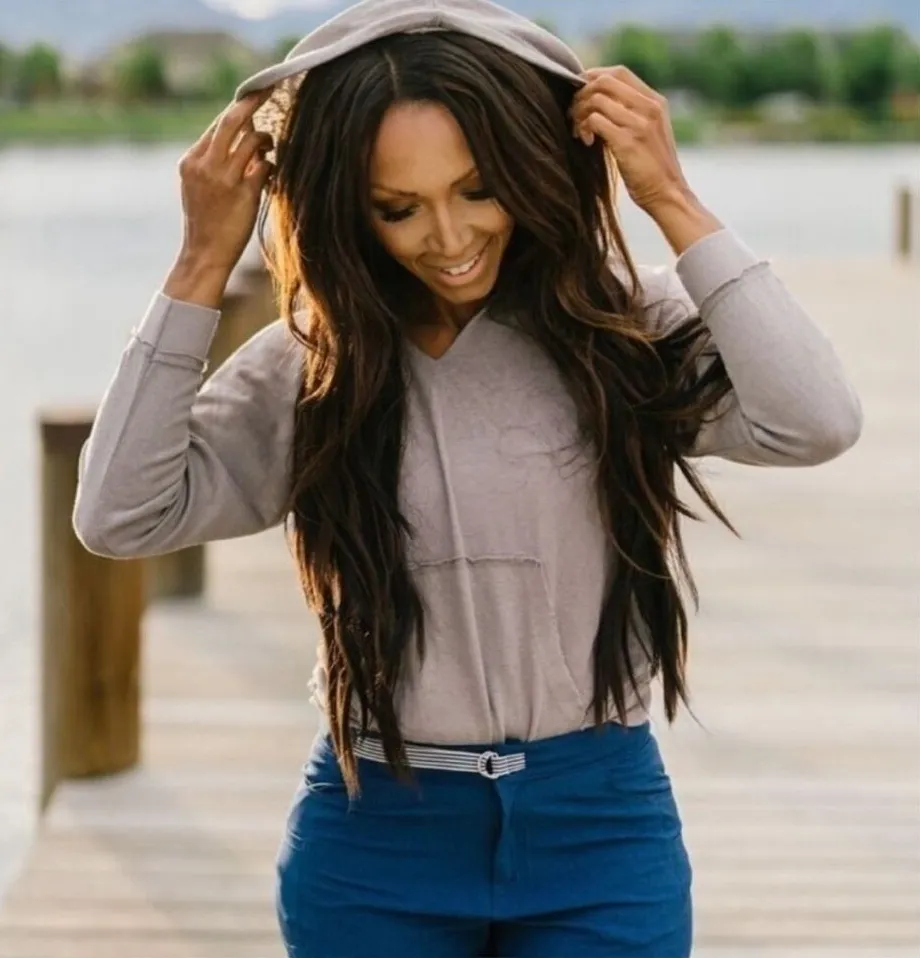 Zyia Active heathered gray Athleisure asymmetrical boyfriend hoodie - Image 1