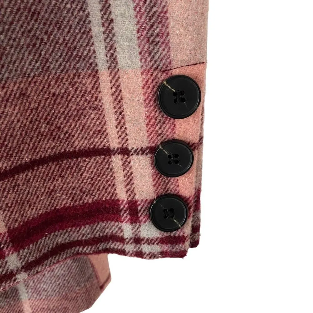 7 For All Mankind Pink Wool Plaid Double Breasted Pea Coat 90s Y2K NWTs medium - Image 3