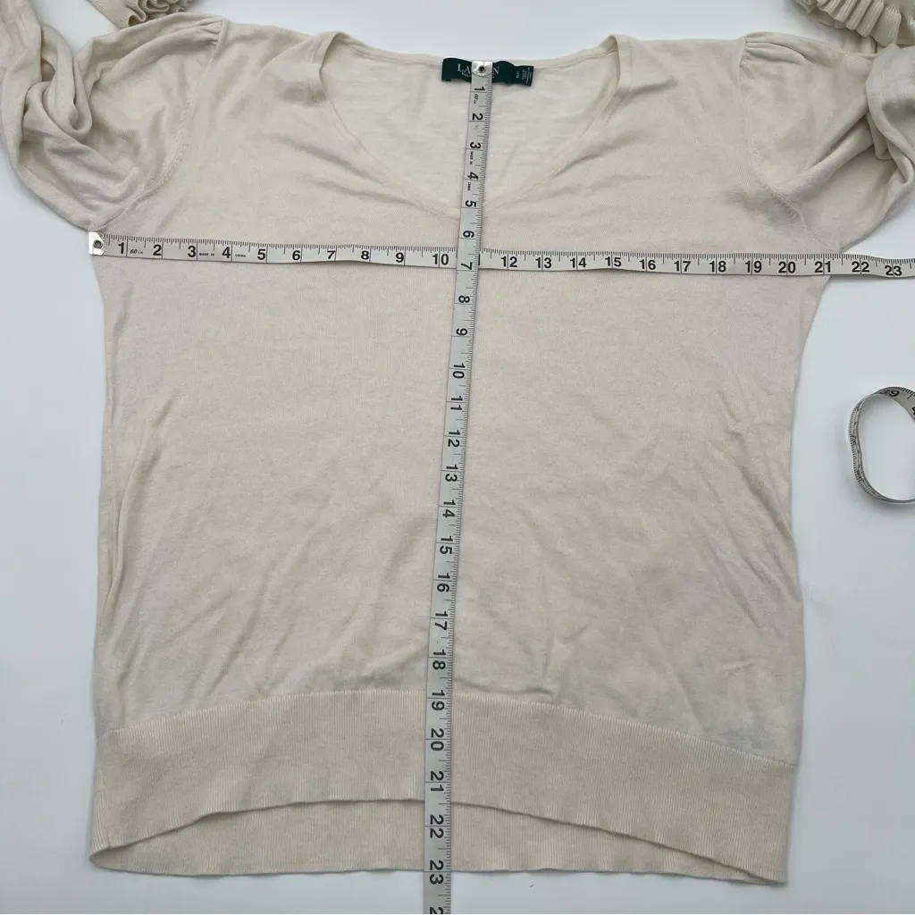 Lauren Ralph Lauren Button Cuff Sweater Women’s Large Ivory V-Neck Knit Cotton - Image 10