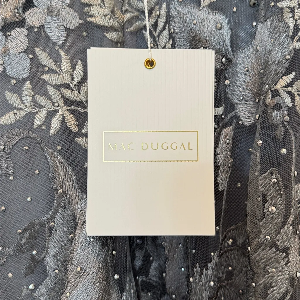Mac Duggal 20214 Gray Long Sleeve Beaded Applique Gown Size 10 NWT - Image 11