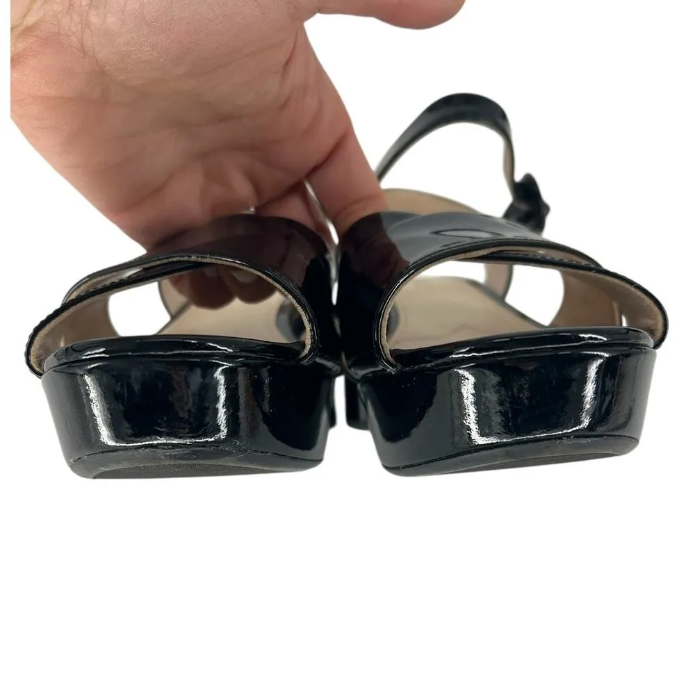 Prada Patent Leather Block Heel Platform Sandals Black - Image 8