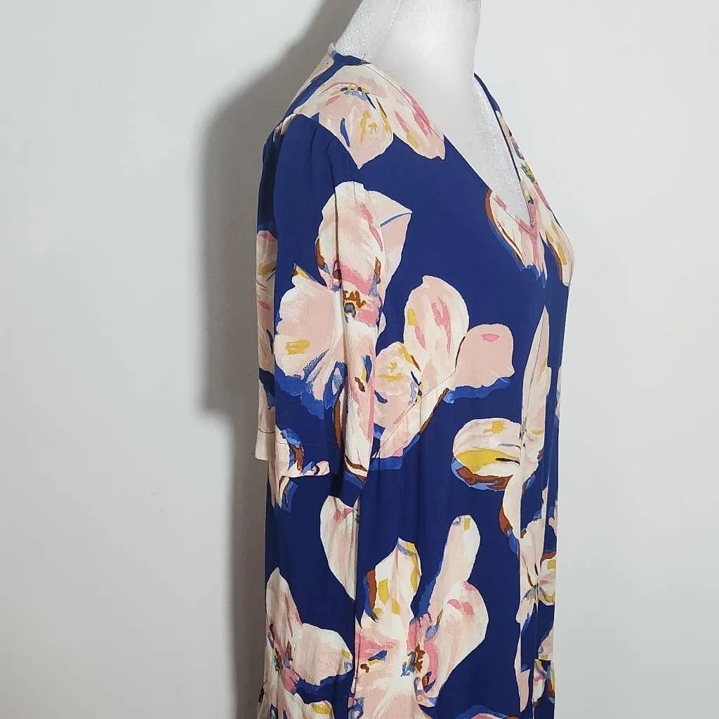 a new day Blue Floral Mini Shift Dress with Ruffle Hemline Size Small Easter Dre - Image 5